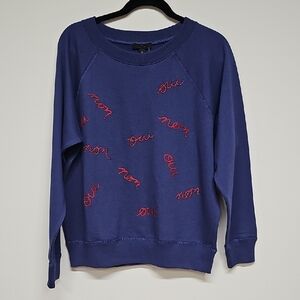 J. Crew Oui Non Embroidered Sweatshirt, Blue Red, Size M, NEW